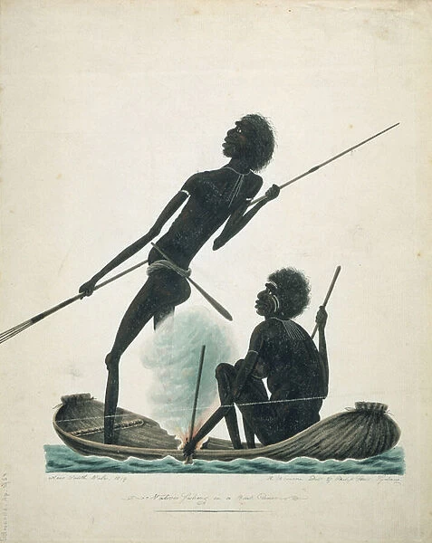 Natives fishing in a bark canoe, 1819 (w  /  c)