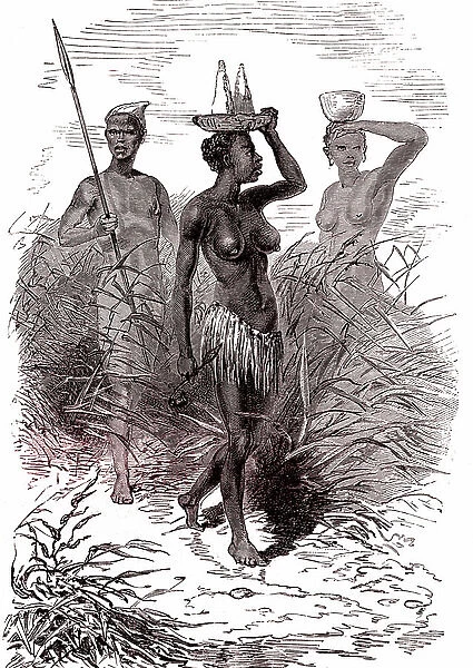 Natives of the Nuer tribe, upper Nile valley, 1867 (engraving)