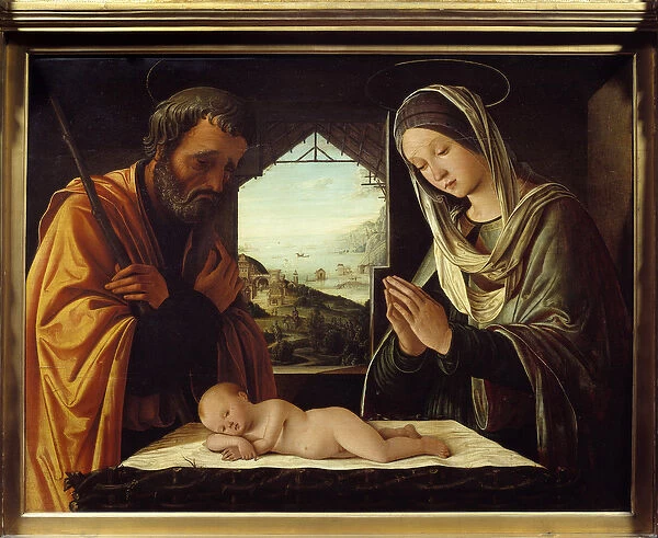 Nativite wood painting by Lorenzo Costa (1460-1535) 1490 Dim