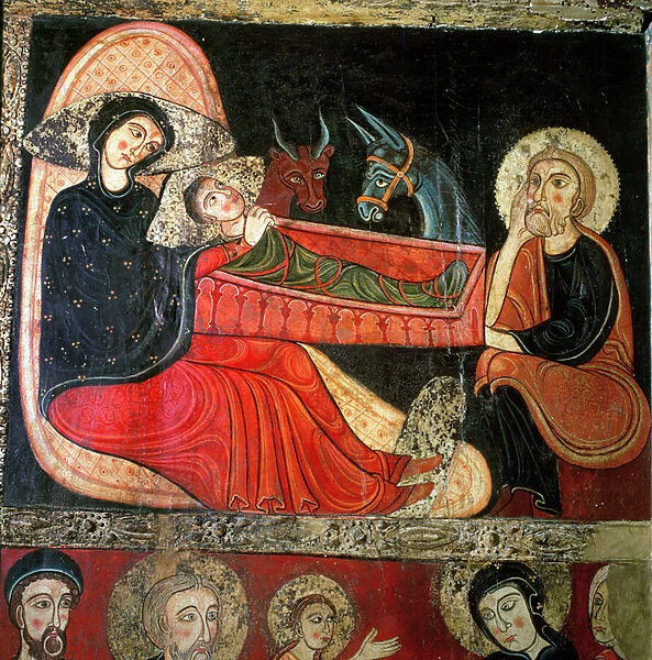 The Nativity, from the Altar Frontal of Santa Maria d Avia, Bergueda, 1170-90 (tempera on poplar panel) (detail of 223698)