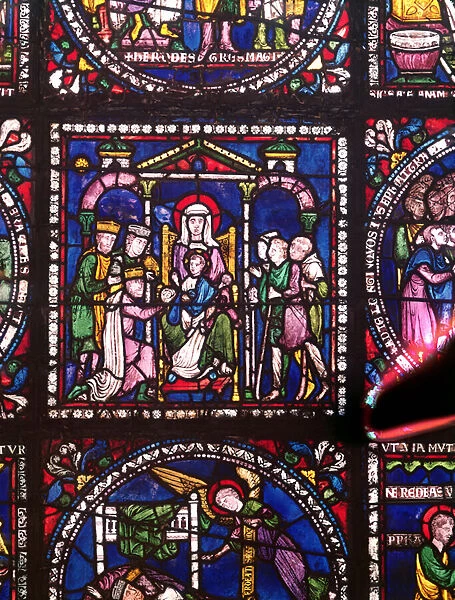 Nativity with Magi and Shepherds (stained glass)