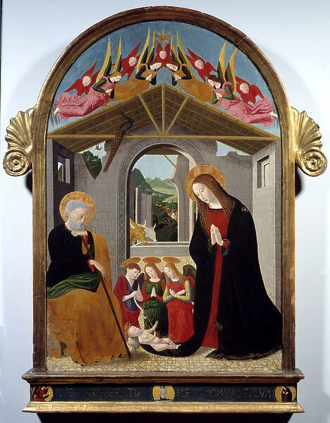 The nativity. Painting by Esiguo Maestro (15th century). Oil on canvas. Dim: 0. 88 x 0. 57m