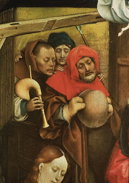 Nativity, detail of the shepherds, c. 1425 (oil on panel) (detail of 128673)