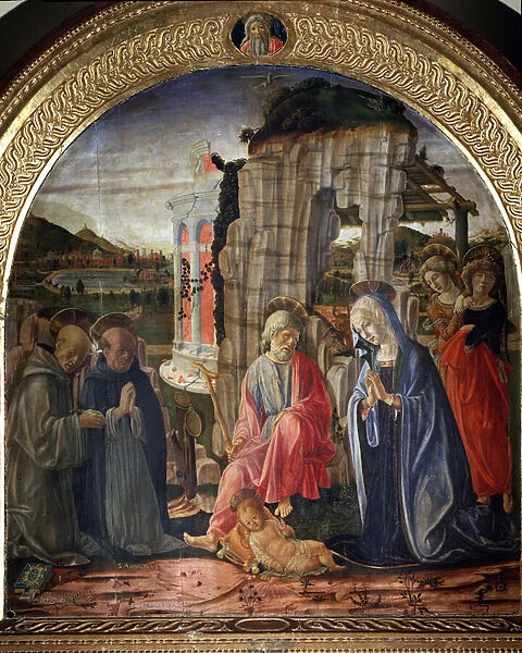 Nativity with st Bernard and st thomas Aquinas - Painting, 1475-1476