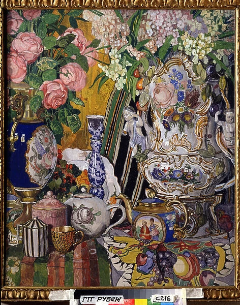 'Nature morte aux fleurs et a la porcelaine'Peinture de Alexander Yakovlevich Golovin (Alexandre Golovine) (1863-1930) 1915 State Tretyakov Gallery, Moscou