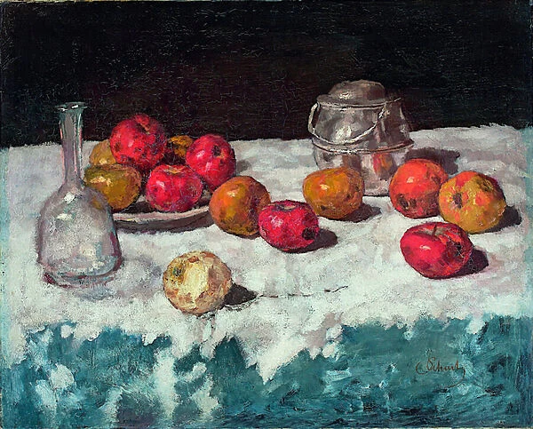 'Nature morte aux pommes'(Still life with apples) Peinture de Carl Schuch (1846-1903) 1889 Oil on canvas Dim 66, 2x81, 6 cm Museum Kunstpalast, Dusseldorf