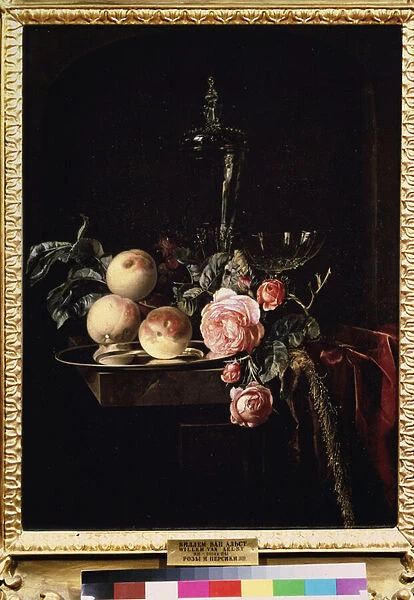 'Nature morte de roses et de peches'(Roses and peaches) Peinture de Willem van Aelst (1625-vers 1683) 1659 Musee Pouchkine, Moscou