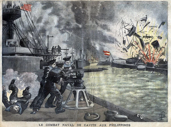 The Naval Battle of Cavite in the Philippines during the Spain - United States War, 1898