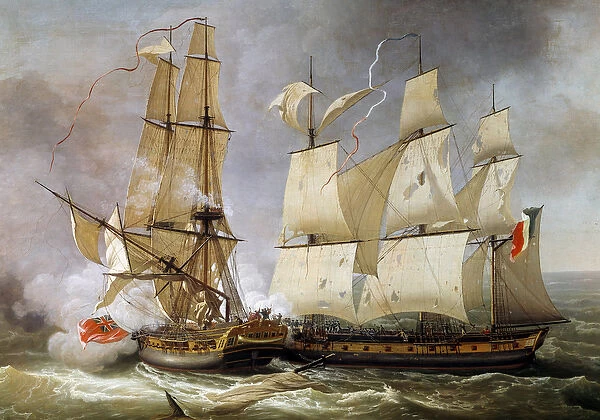 Naval battle between the French corvette 'La Bayonnaise'