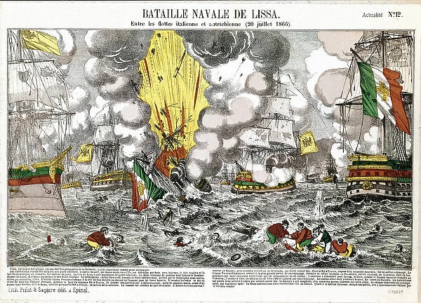 The naval battle of Lissa (Adriatic Sea), July 20, 1866 (etching, 19th century)