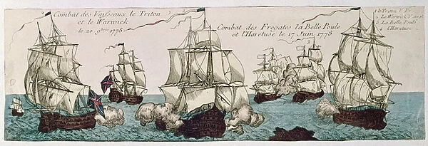 Naval engagements between the French and English fleets during the American Revolution in