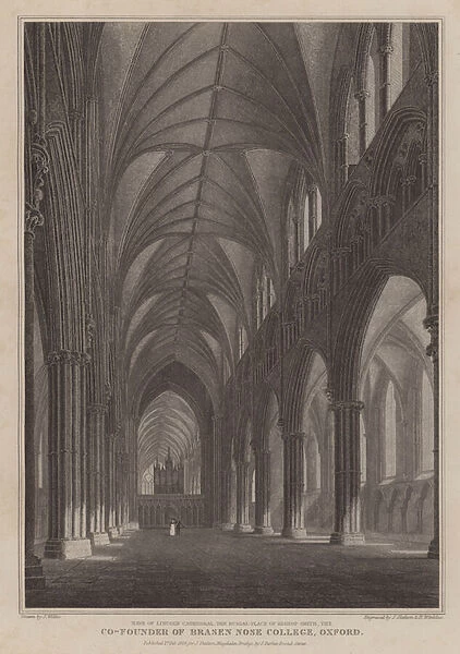 Nave of Lincoln Cathedral, the burial place of Bishop Smyth, the co-founder of Brasenose College, Oxford (engraving)