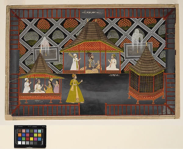 A Nawab and his sons in a garden pavilion, c. 1770 (opaque w  /  c, silver and gold on paper)