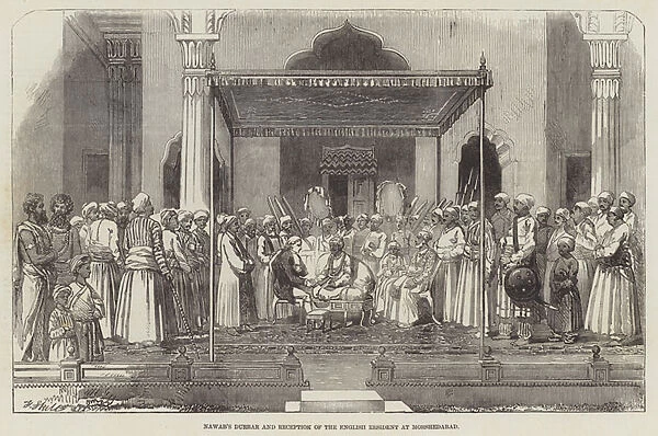 Nawabs Durbar and Reception of the English Resident at Morshedabad (engraving)
