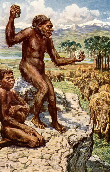 Neanderthal Mankind (colour litho)