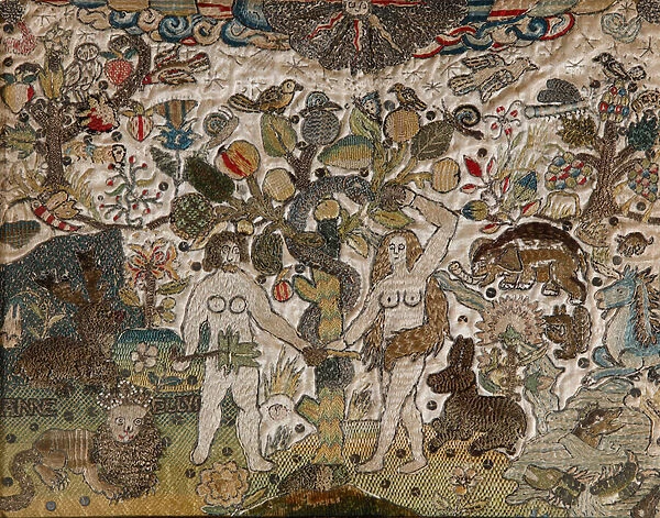 A needlework picture depicting Adam and Eve, 17th century (needlework)