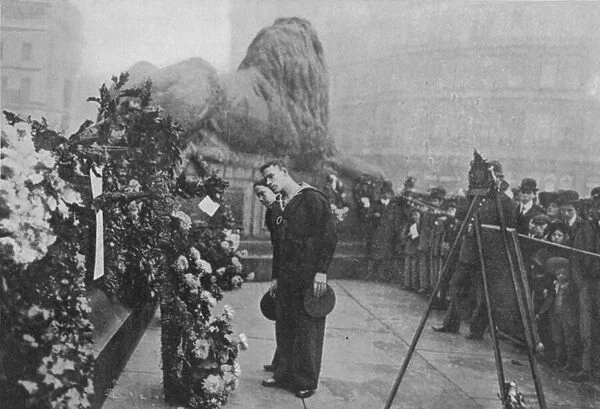 Under Nelsons Shadow: Bluejackets Inspecting Wreaths at the Foot of the Admiral