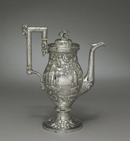 Neo-Rococo Coffee Pot, c. 1840 (silver and ivory)