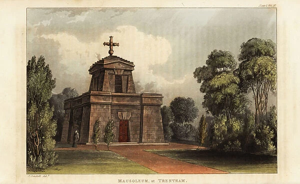 Neoclassical mausoleum at Trentham Hall, 1823 (engraving)