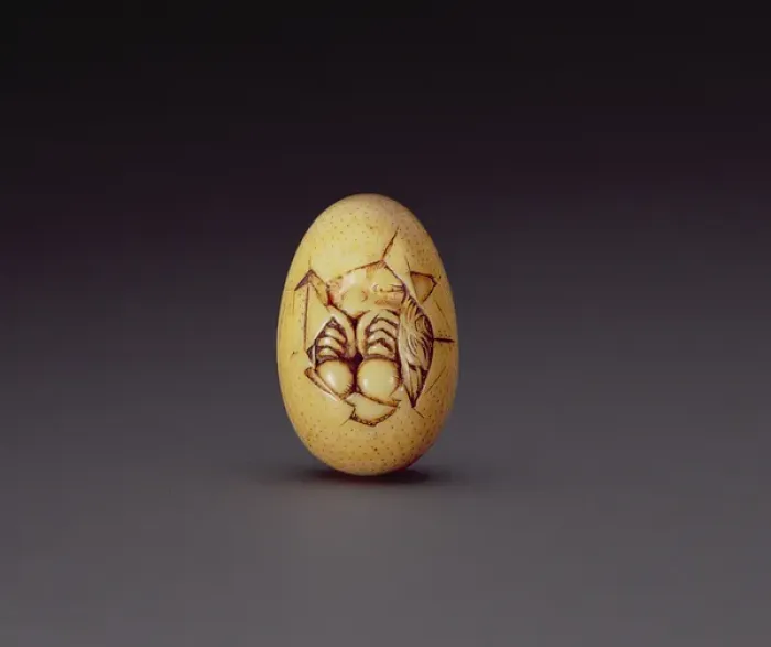 Framed Print : Netsuke depicting a chick breaking out of a shell, c. 1760-80 (ivory)