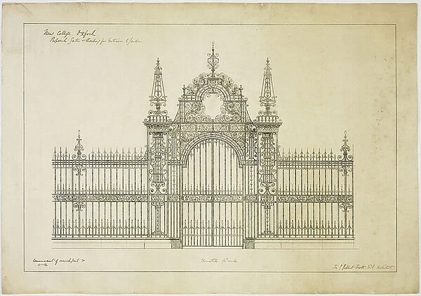 New College Oxford: Proposed Gates and Railing for Entrance to Garden, 1874 (ink on paper)