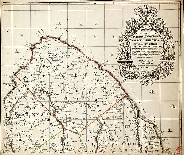 A new & exact map of the island of Barbados in America according to survey made in the years 1717 to 1721 by William Mayo, 1722 (technical drawing)