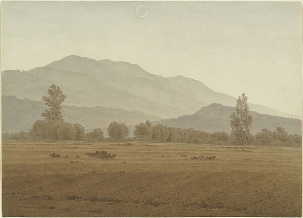 New Moon above the Riesengebirge Mountains, 1810 or 1828-35 (pen, ink and w / c)