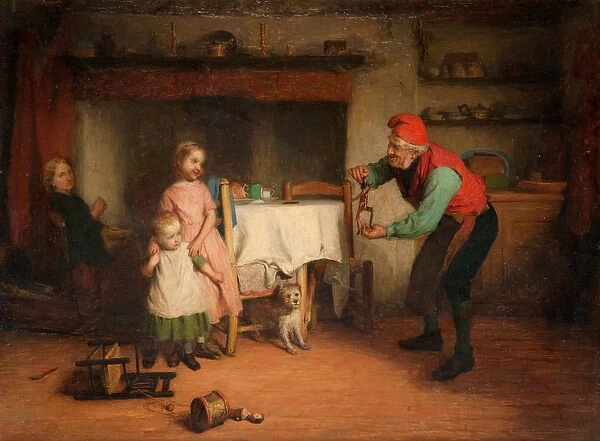 The New Toy, 19th century (oil on board)