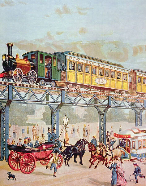 New York Elevated Railway, c. 1880 (colour litho)
