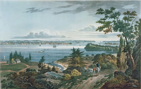 New York from Weehawk, engraved by I. Hill, 1820-3 (colour aquatint)