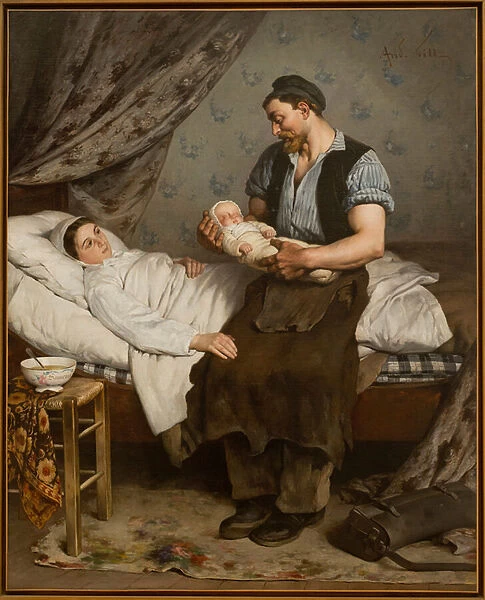 The newborn child, 1880 - Andre Gill (Louis-Alexandre Gosset de Guines, dit, 1840-1885)