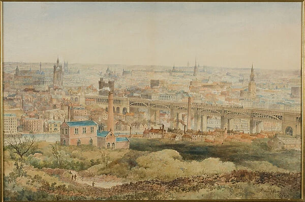 Newcastle upon Tyne from Windmill Hills, Gateshead, 1887 (pencil & w  /  c on paper)