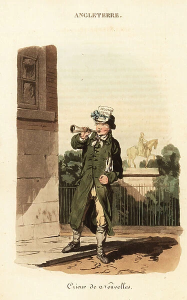Newsman selling evening newspapers, London, 1800s. 1821 (engraving)