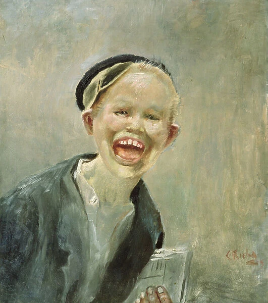 Newspaper boy (oil on canvas)