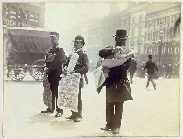 Newspaper Vendors, Ludgate Circus, 1893 (b&w photo)