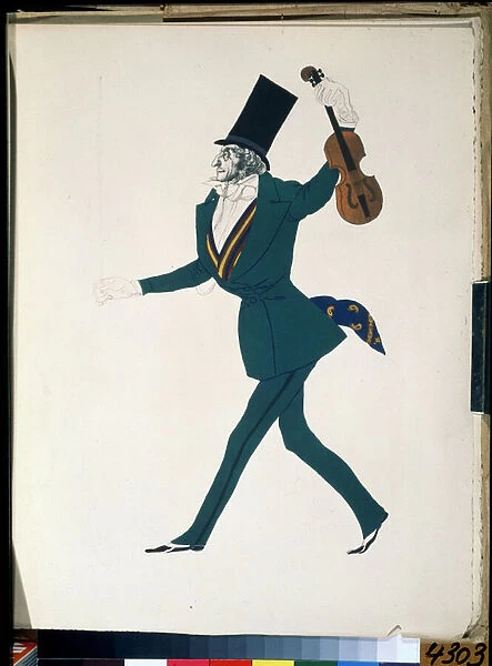 Niccolo Paganini (1782-1840), costume pour le ballet 'La nuit magique'de Frederic Chopin (1810-1849) (Niccolo Paganini, costume design for the ballet The Magic Night by F. Chopin). Dessin de Leon Bakst (1866-1924)