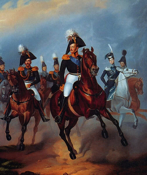 Nicholas I with his officers, 1835 (oil on canvas)