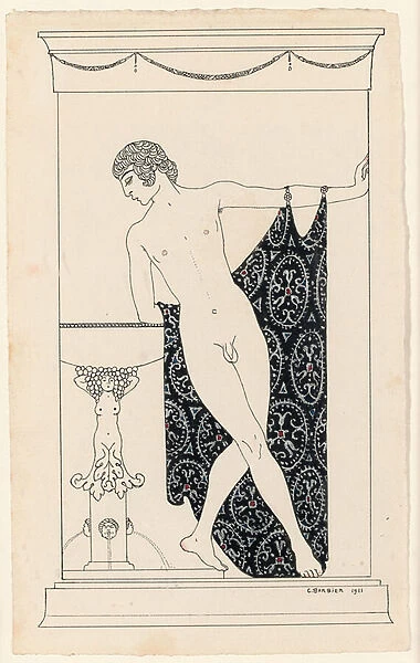 Nijinsky in Narcisse, 1911 (ink and gouache on paper)