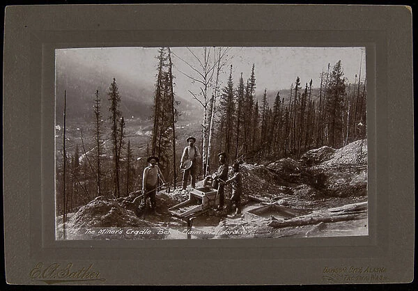 No. 12: The Miner's Caradle, Eldorado - photographer, E.A.Sather, Dawson City, Alaska and Tacoma, Washington, undated (b / w photo)