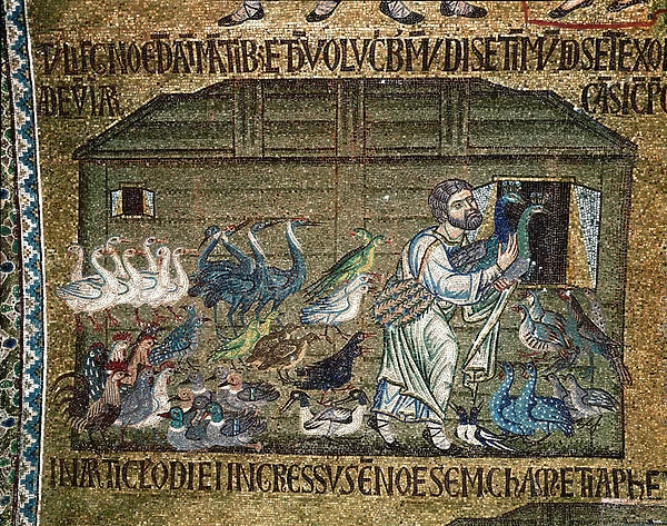 Noah bringing the animals into the ark before the deluge, 13th century (mosaic)