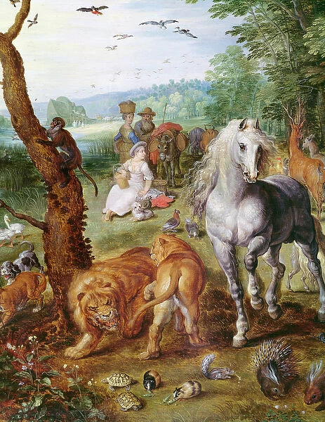 Noahs Ark, detail of the central group with horse (oil on canvas)
