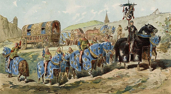 Noble ladys carriage, 13th Century (colour litho)