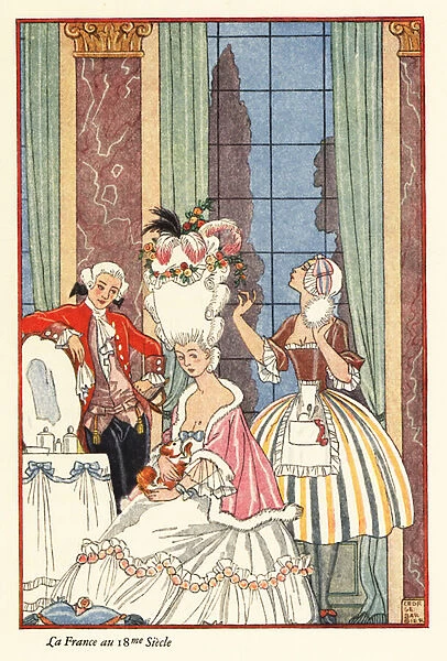 A noble woman at her toilette in 18th century France. 1928 (print)
