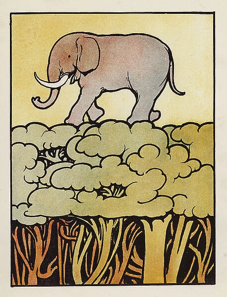 Nonsense: Elephant crossing the wood (colour litho)
