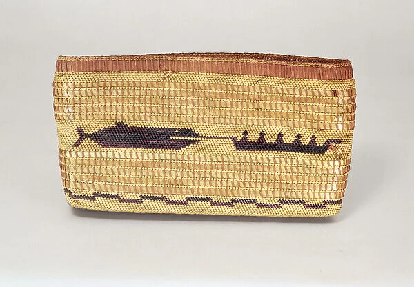 Nootka basket depicting a whaling scene, from the North West Coast (woven fibre)