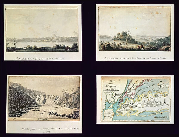 North American Scenes and a map of New York, c. 1772 (w  /  c on paper)