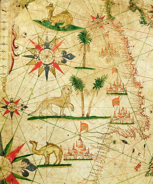 The North Coast of Africa, from a nautical atlas, 1651 (ink on vellum) (detail