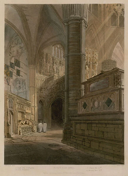 North East Area, Westminster Abbey, London (coloured engraving)
