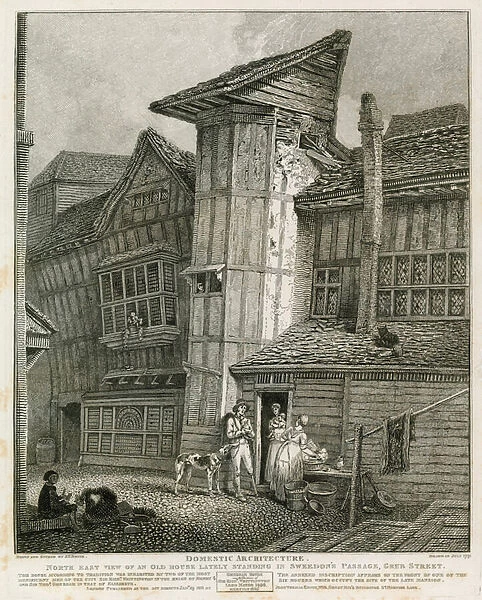 North East View of an old house lately standing in Sweedons Passage, Grub Street (engraving)