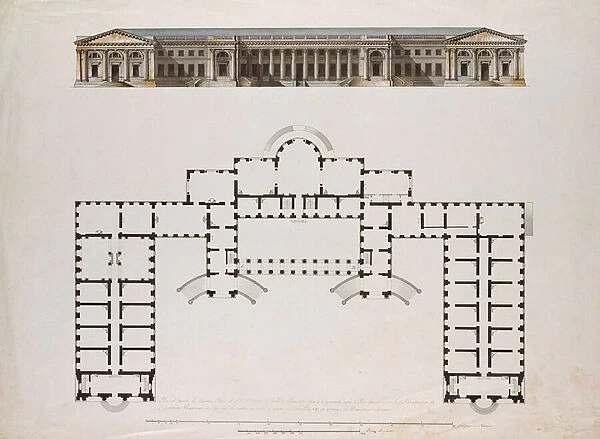 North elevation and ground plan of the Alexander Palace at Tsarkoe Selo, c